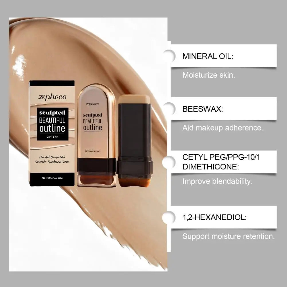 20g Zephoco Seulpted Beautiful Outline Foundation Stick Full-effect Concealer Dark Circles Repairing Stick For All Skin Types