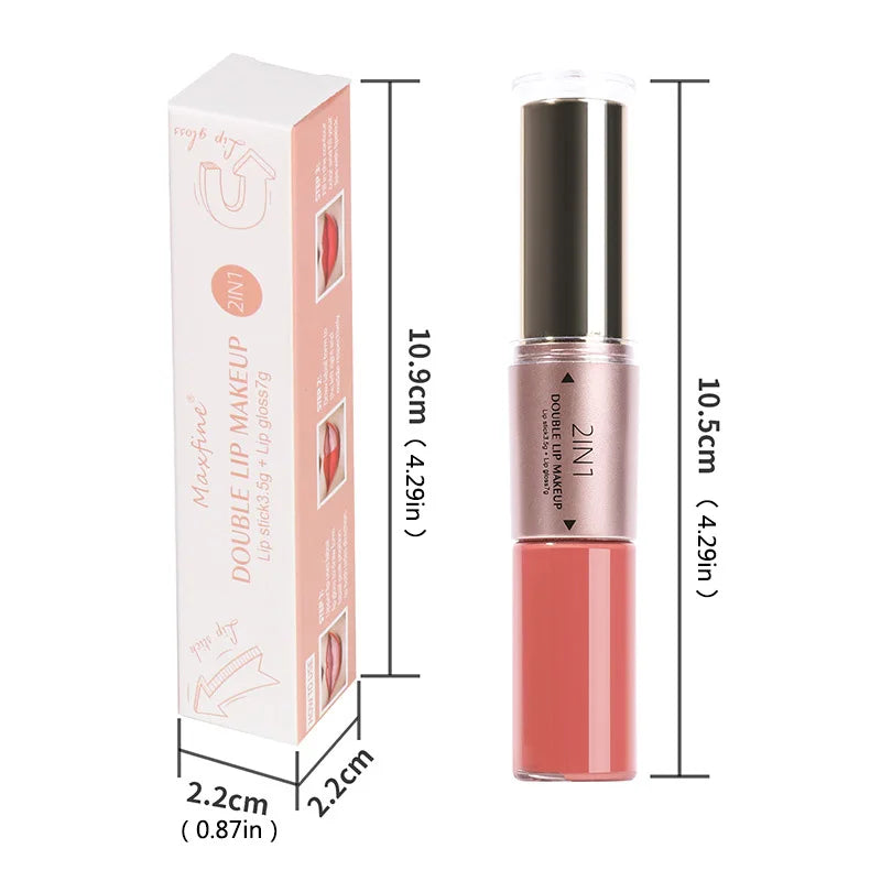 2 In 1 Matte Liquid Lipstick Long Lasting Color Moisturizing Waterproof Non Stick Cup