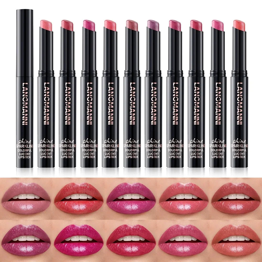 10Color Diamond Glitter Velvet Lipstick Long Lasting Moisturizing Shiny Pearlescent Sexy Red Lipgloss Lip Sticks Makeup Cosmetic