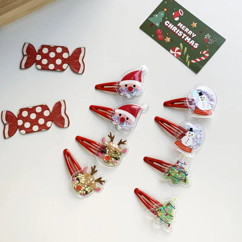 2pcs Christmas hairpin Quicksand hairpin to hairpin Christmas Tree hairpin Santa Deer hairpin hair accessories