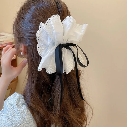 Fresh Acrylic Fabric Flowers Hair Claw Clip for Women Elegant Bow Lace Imitation Pearls Hair Scratch Sweet Hair Accessories B1