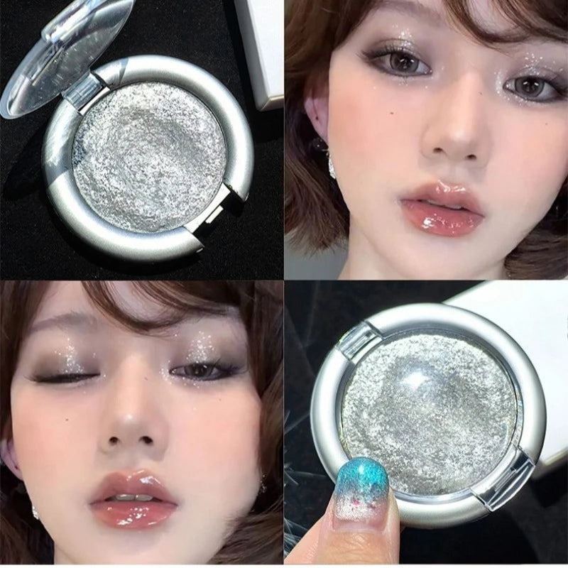 Metallic Glitter Blue Eye Shadow Cream Monochrome Eyeshadow Palette Pearlescent Polarized Brightening Silkworm Highlighter Cream