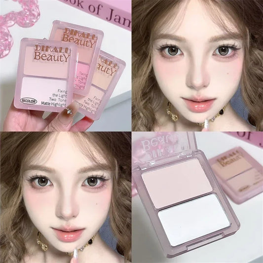 Two-tone Highlight Contour Palette Matte White Highlighter Grey Brown Nose Shadow Face Contouring Bronzer Brighten Powder Makeup