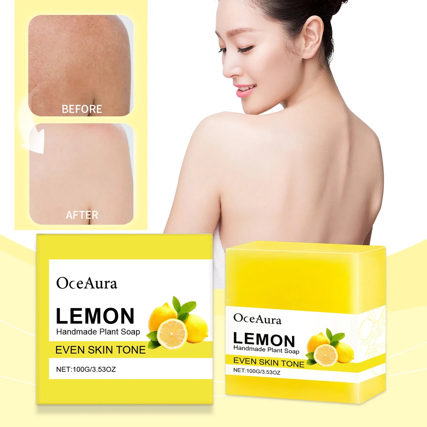 OCEAURA Luxury Lemon Handmade Essential Oil Soap Bar - Gentle Skin Cleansing Moisturizing & Brightening 3.35 OZ