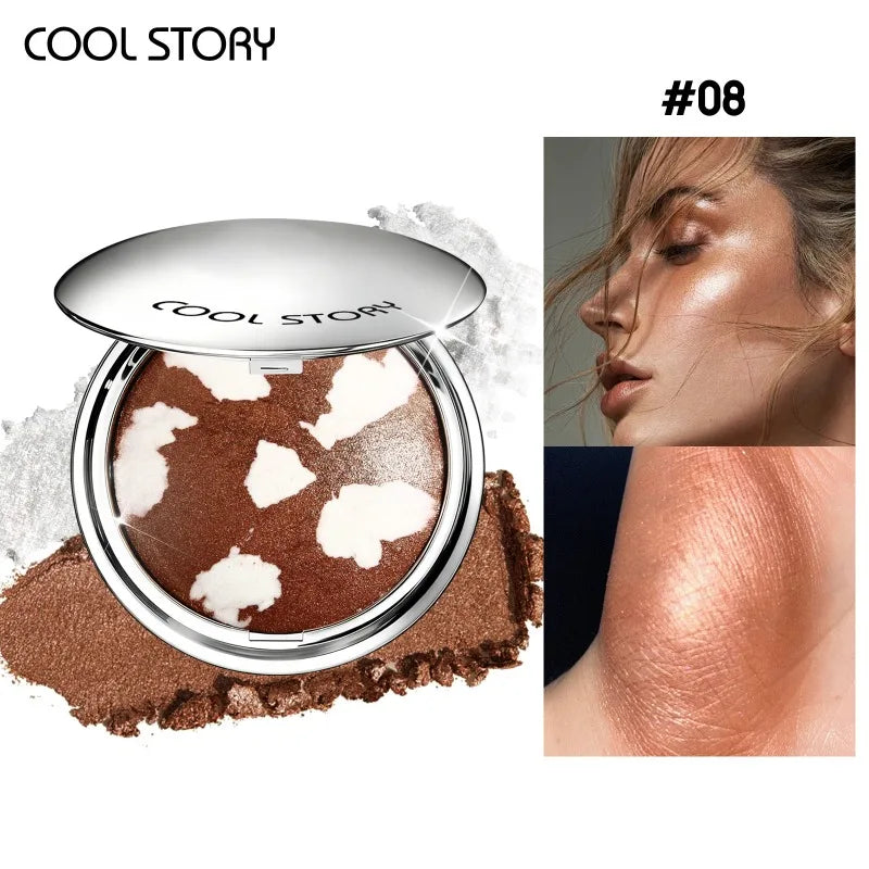 Pearlescent Sparkle Highlight Palette Bronze Shimmer Fine Powder Cream Glitter Eyeshadow Blusher Shiny Face Brightening Makeup