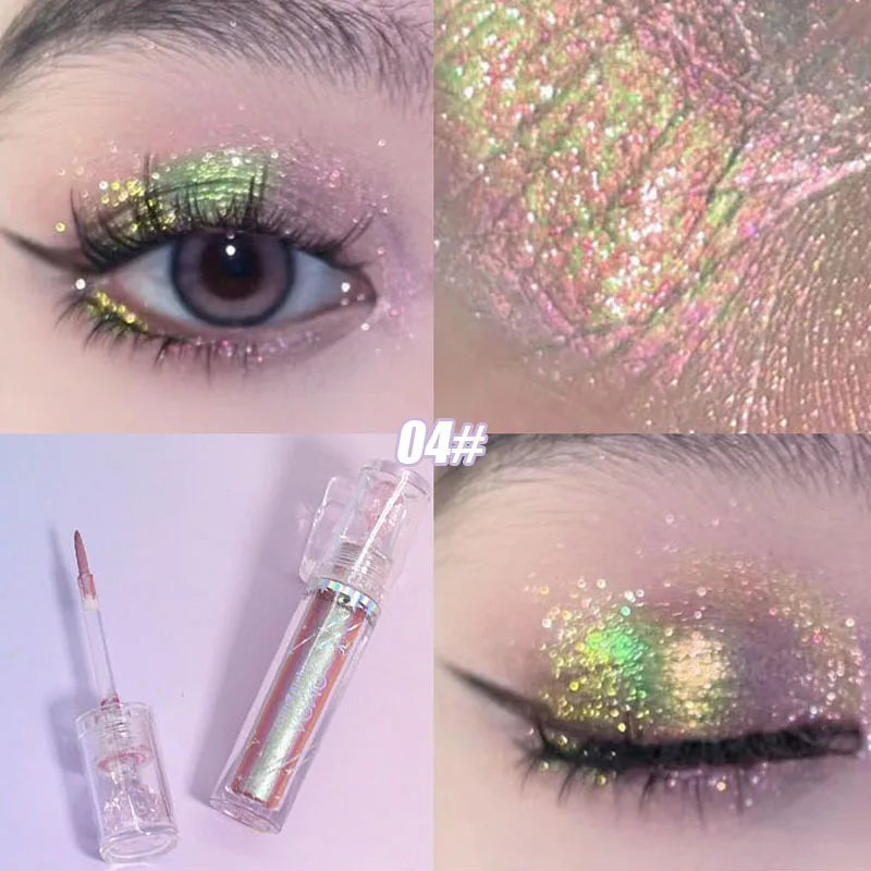 Pearlescent Chameleon Liquid Eyeshadow Diamond Shimmer Fine Sparkling Sequins Eye Shadow Lying Silkworm Highlighter Quick Drying