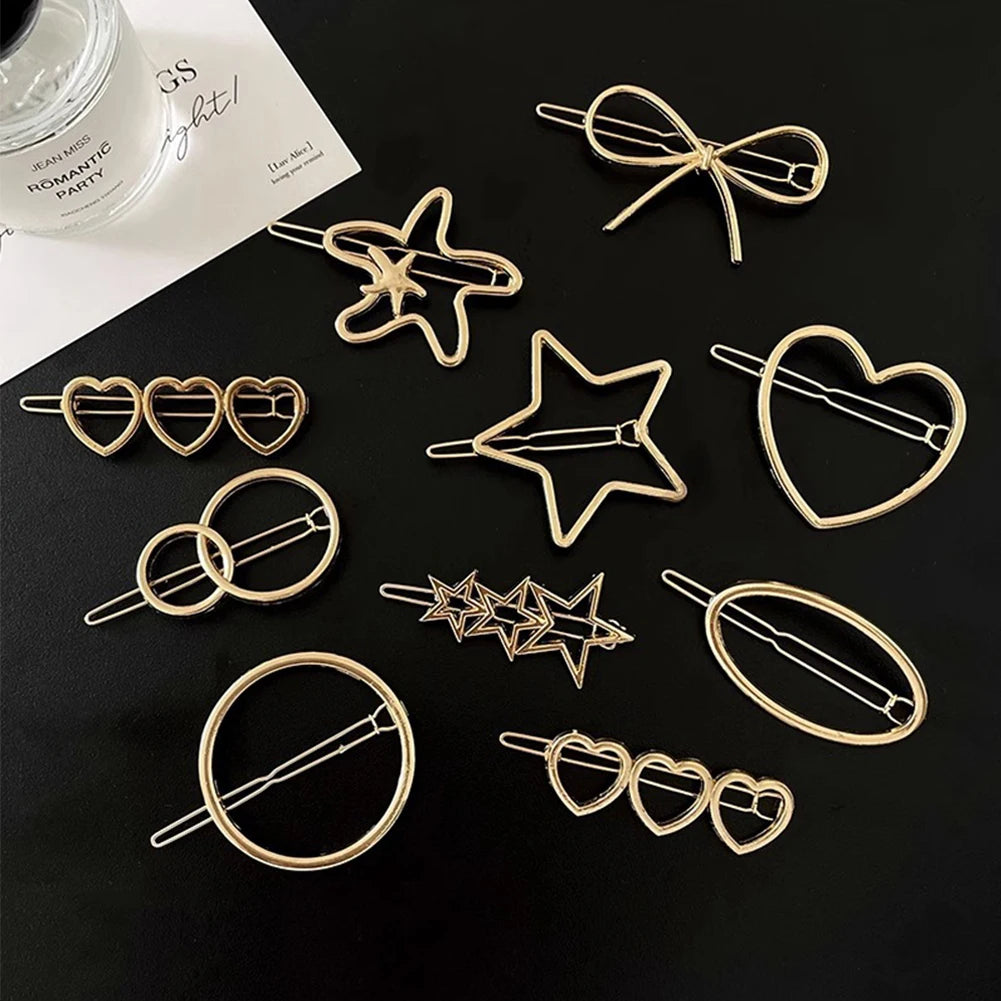 Triangle Moon Hairpin Fashion Women Metal Frog Clip Word Clip Elegant Star Round Barrette Alloy for Ladies Hair Accessories