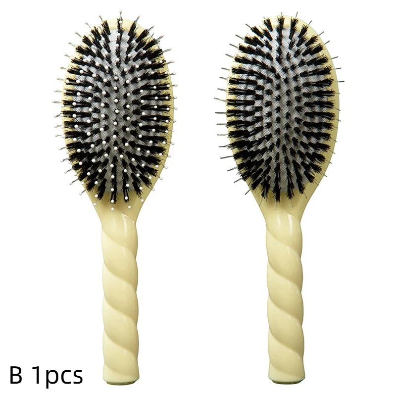 Fried Dough Twists Boar Bristle Hair Brush Scalp Massage Comb Professional Salon Grade Detangling Hairbrush 1Pcs