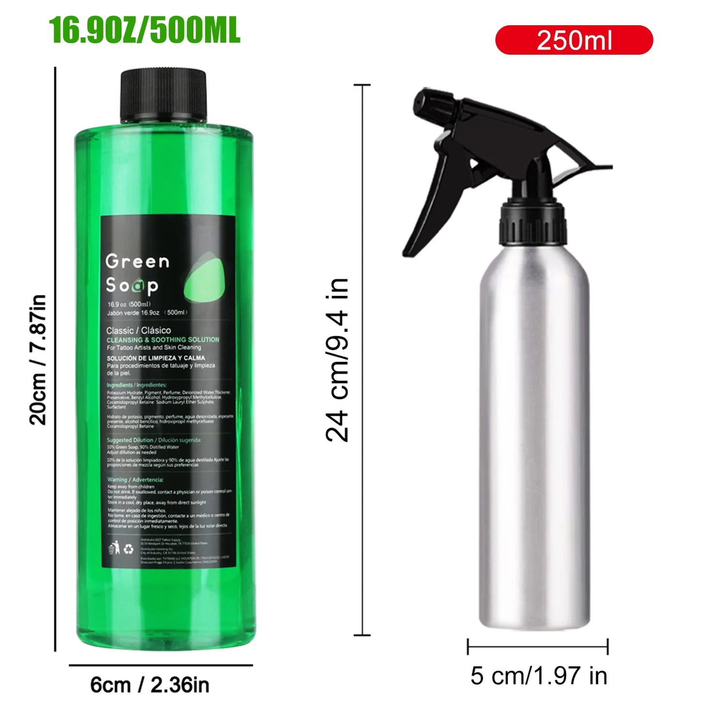 Tattoo Green Soap and Blue Soap - Super Concentrated Tattoo & Piercing Cleanser for Tattoo Studios, Tattoo Artist & Beginner