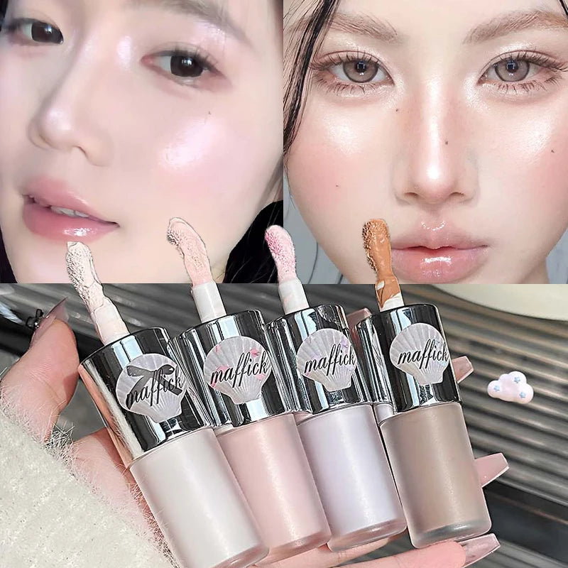 Dual-Ended Pearl Gloss Contour & Highlight Liquid Diamond Silver & Matte White Cream Three-dimensional Shine Face Contouring