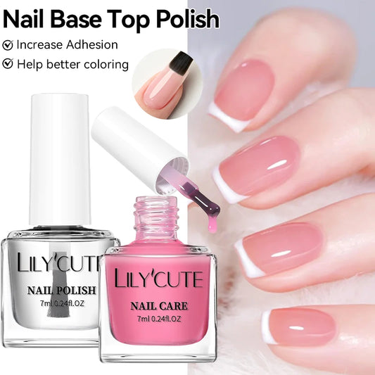LILYCUTE 7ml Clear Nail Base Top Polish Nail Care Polish Milky White Pink Strengthener Nail Hardener Long Lasting Nail Varnish
