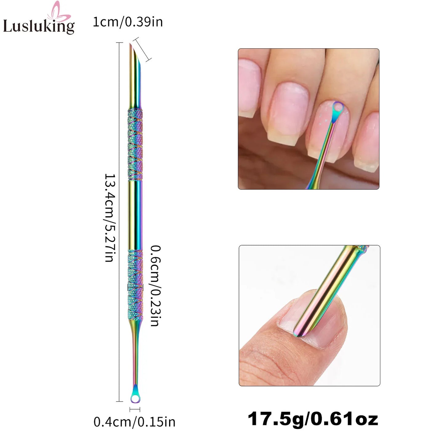 Double-Tip Stainless Steel Cuticle Pusher Grinder Circular Beveled Edge Gentle Dead Skin Removal Nail Tool Manicure Cuticle Care
