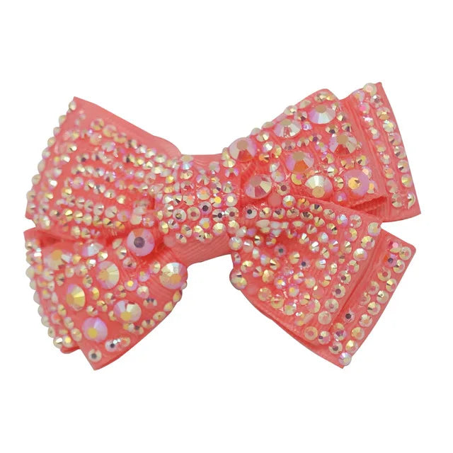 Rhinestone Bow Hair Clips Sweet Ribbon Barrette Baby Girls Sparkling Crystal Hairpins For  Children Kids Headwear Accessories