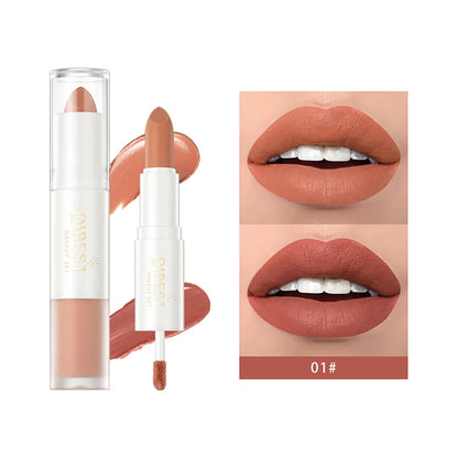 QIBEST 10 Colors 2 in 1 Matte Lipstick Lip Gloss Cosmetics Waterproof Double Head Red Purple Lipstick Long Lasting  Lips Makeup