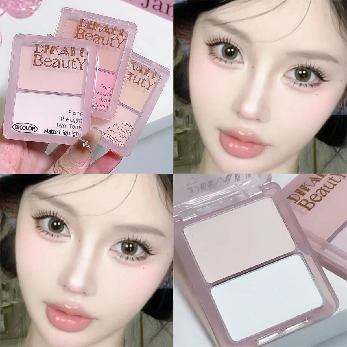 Two-tone Highlight Contour Palette Matte White Highlighter Grey Brown Nose Shadow Face Contouring Bronzer Brighten Powder Makeup