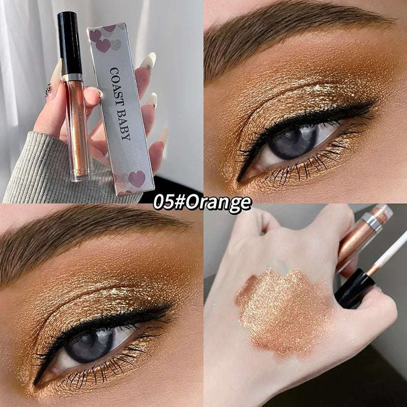 12 Color Pearlescent Liquid Eyeshadow Makeup Natural Smokey Silver Shimmer Diamond Glitter Shadows Waterproof Lasting Eye Makeup