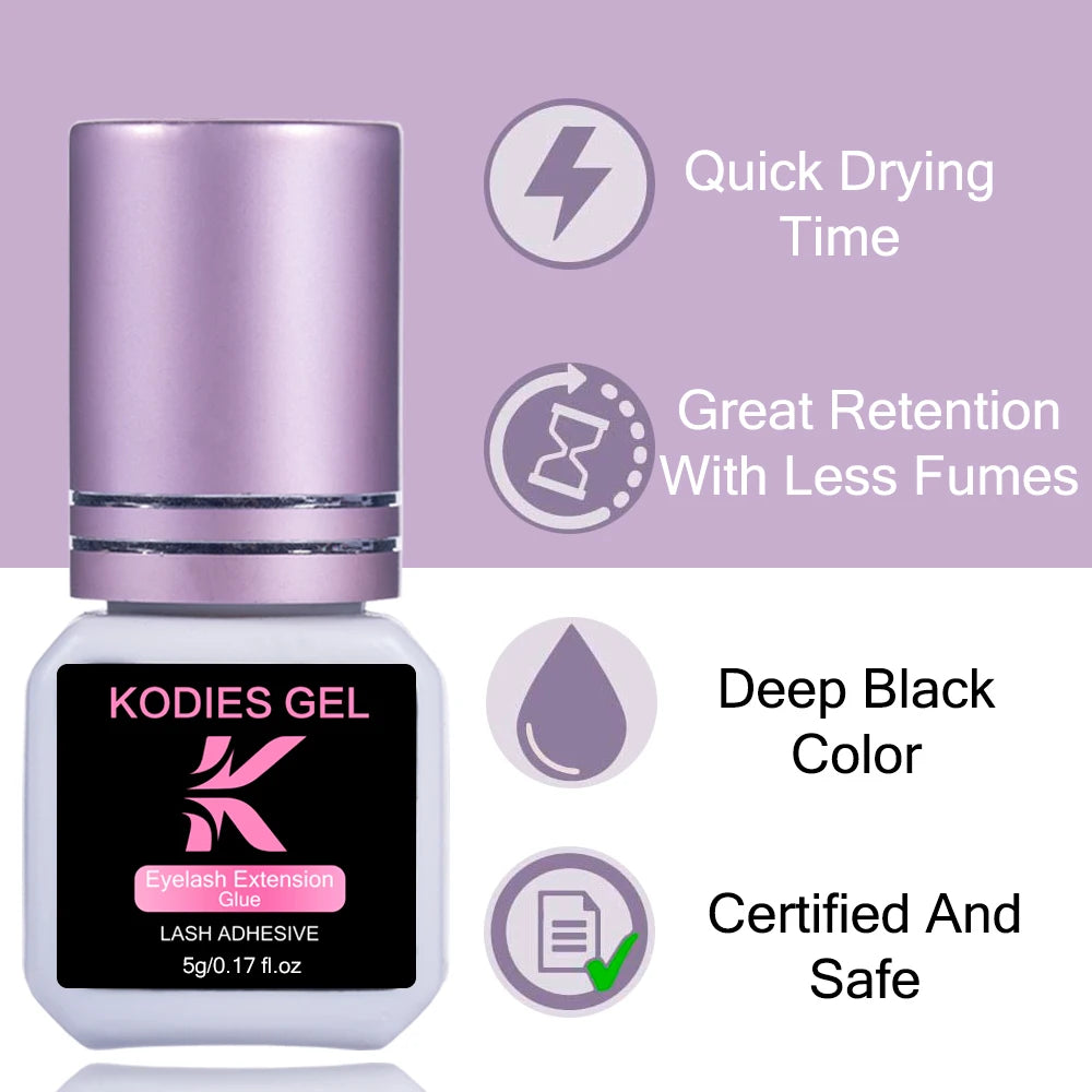 KODIES GEL Extra Strong Eyelash Glue Extension Supplies 5g 0.5 Second Dry Lash Glue for False Eyelash Waterproof Adhesive Lift