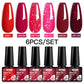 MTSSII 6PCS/Set Sparkly Red Roes Red Gel Nail Polish Shinning Nail Art LED UV Gel Varnish Nail Supplies Manicure Kit for Nails