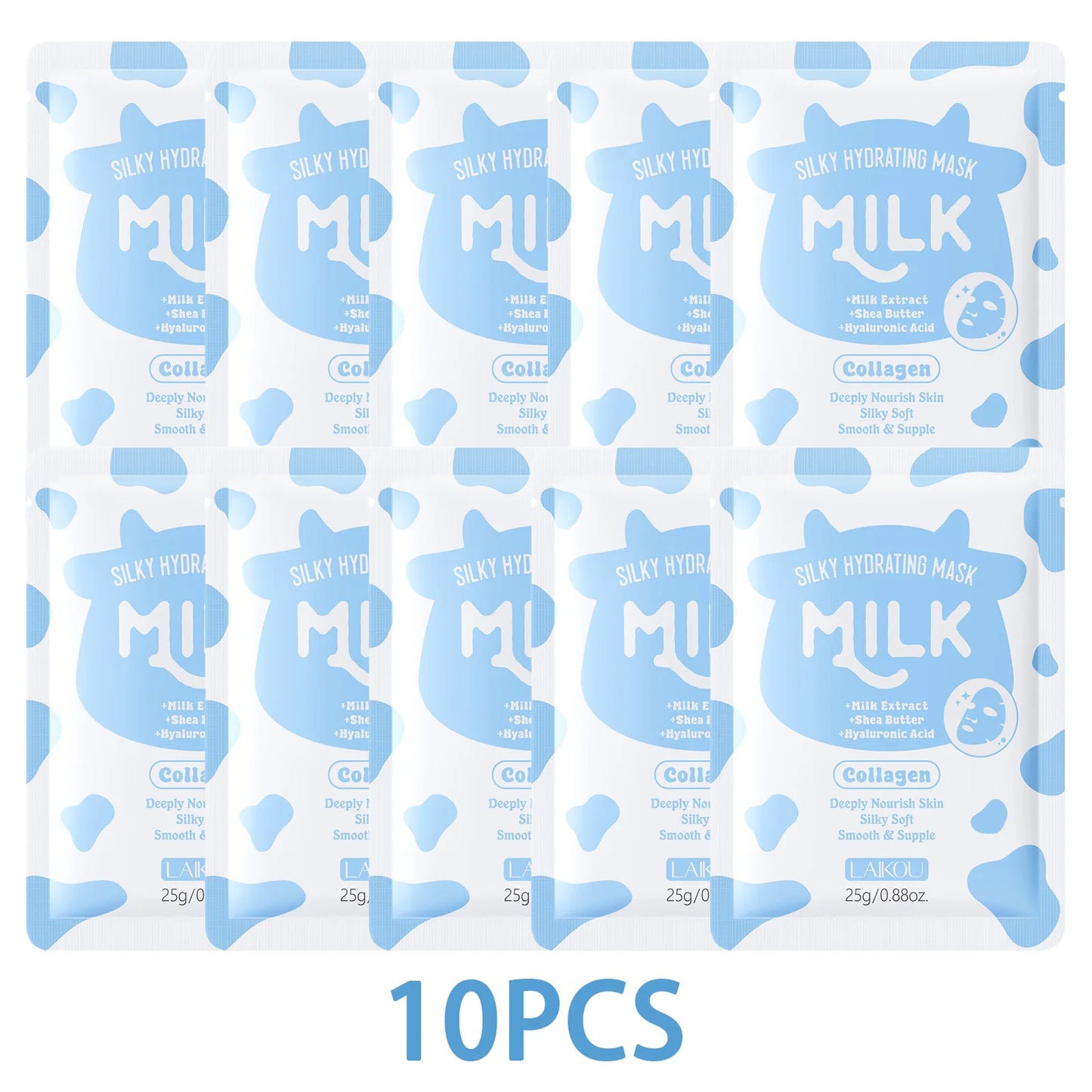 LAIKOU Milk Silky Hydrating Mask Brightening Collagen Sheet Mask Anti-Age Skin Care Moisturizing Face Mask 25g
