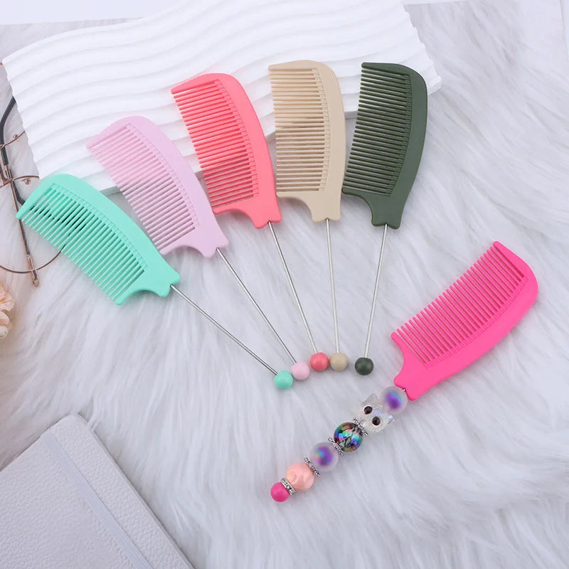 5pcs Plastic Beaded Hair Comb Anti-Static Rat Tail Combs Creative DIY Multi-color Beads Comb Hair Styling Accessories
