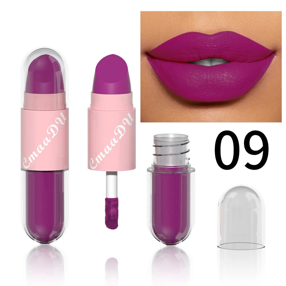 Lipstick Lip Gloss 2-in-1 Matte Lip Color Velvet Lip Glaze Waterproof Long Lasting Non-marking Natural Lip Tint Blam Cosmetic