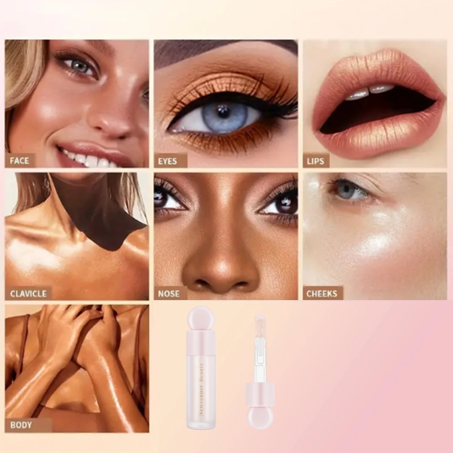 Liquid Highlighter + Liquid Blush + Liquid Contour for Face & Body, High Glossy Finish, Natural Glow Liquid Luminizer Makeup