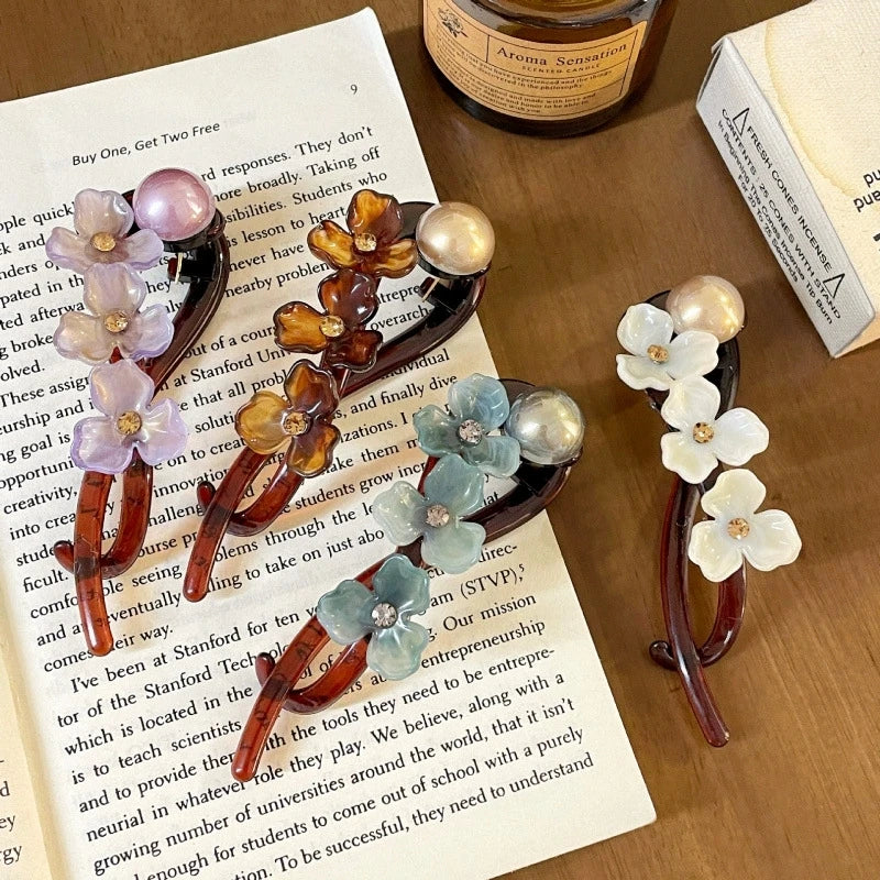 Korean Resin Flower Crystal Pearl Hair Clips for Women Large Size Twist Clip High-End High Volume of Hair Barrettes Accessory