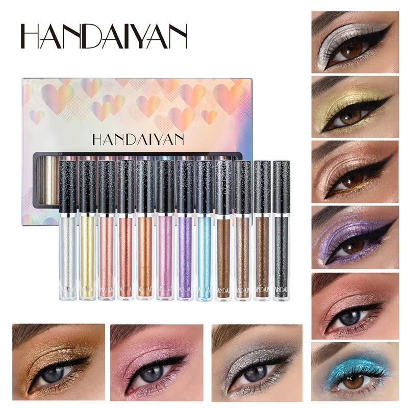 12pc/set Liquid Eyeshadow Metallic Diamond Shiny Eyeliner Pen Giltter Eyeshadow Palette Lasting Shimmer Brighten Makeup Cosmetic