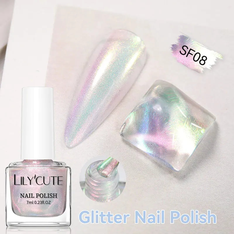 LILYCUTE 7ml Dark Red Nail Polish Water-based Colorful Glitter Sequins Air Dry No Need Cure Nail Art Supplies Gorgeous Color