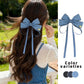 Vintage Denim Blue Hair Bow Clip Long Ribbon Hairpins Barrettes Headwear For Women Girls Accessories Wedding Jewelry Hair Ties