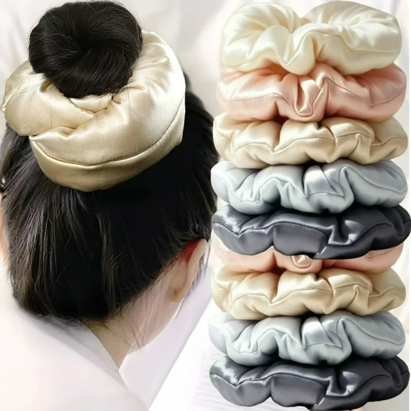 Sleep Scrunchies for Women Silk Satin Large Sponge Hair Band Elastic Ponytail Holder No Crease Soft Hair Accessories Hair Ties