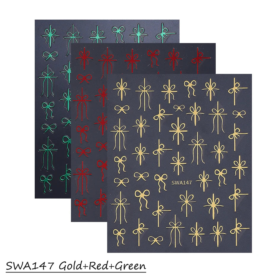 3/6pcs Christmas Nail Art Stickers 3D Snowflake Bow French Line Design Decals DIY Self-Adhesive New Year Manicure Decoration
