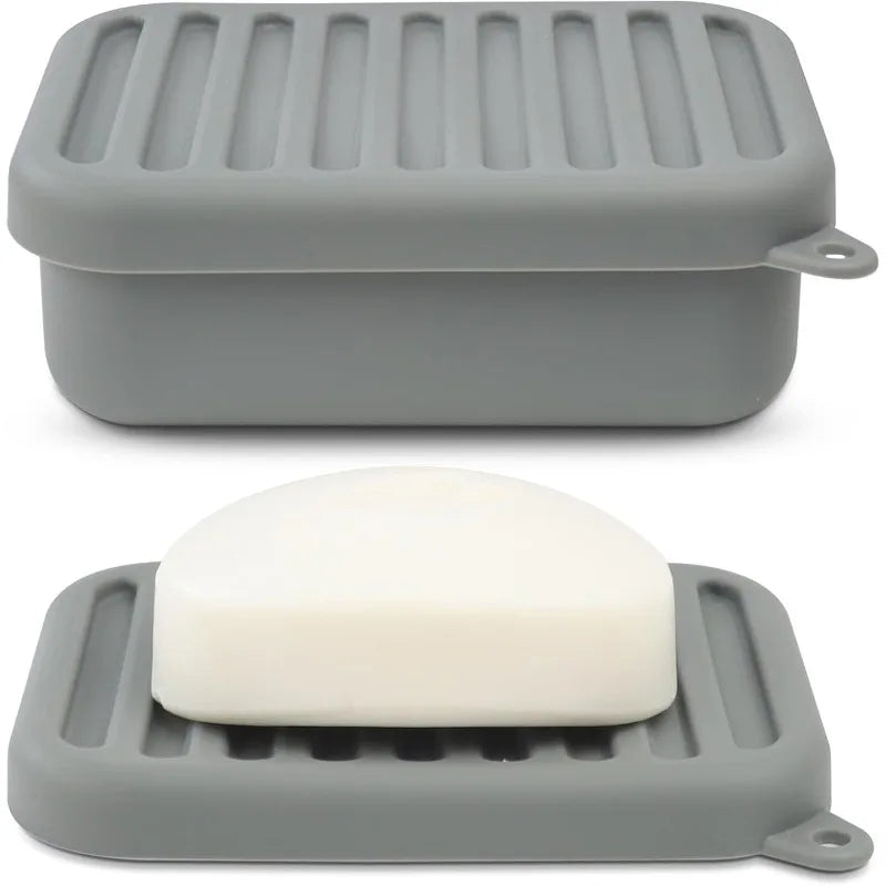 Portable Silicone Travel Soap Case Leak Proof with Drainage Lid Layer Compact Bar Soap Holder Durable for Camping Gym Toiletries