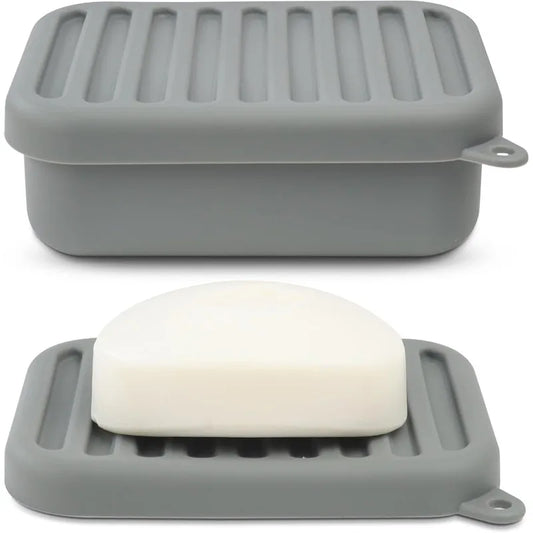 Portable Silicone Travel Soap Case Leak Proof with Drainage Lid Layer Compact Bar Soap Holder Durable for Camping Gym Toiletries