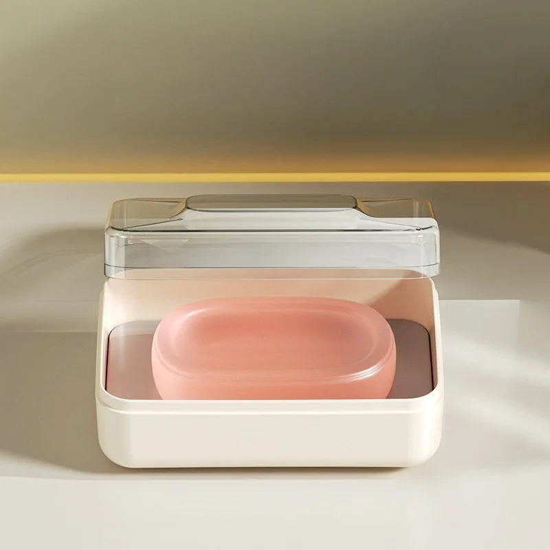 Soap Dish with Lid, Portable Travel Soap Box, Double Layer Drainable Soap Holder for Bathroom Shower Sink Countertop