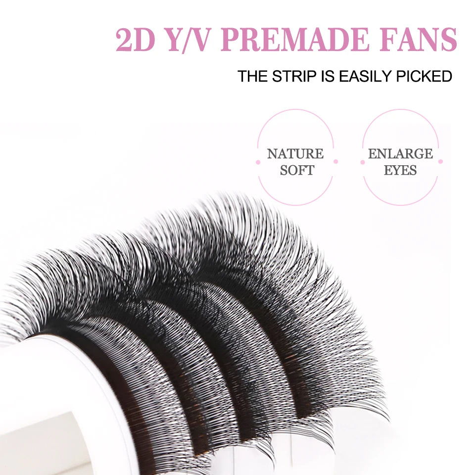 AGUUD 2D Y Lashes Extension Premade Voume Fans Faux Mink Eyelashes Premium Mesh Net Cross Lash Single Tips 2D Y Shaped Eyelashes