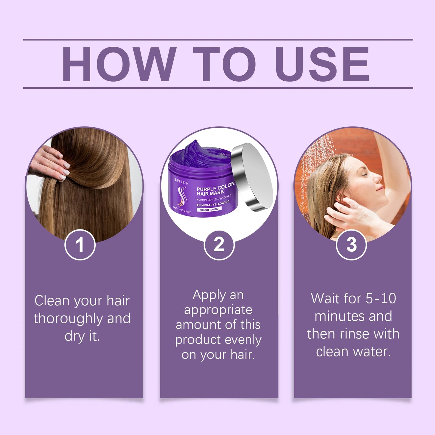 Keratin Purple Hair Mask 100g Repair Treatment for Gray & Yellowing Hair, Anti-Brass Toning Mask for Blonde & Bleached Hair