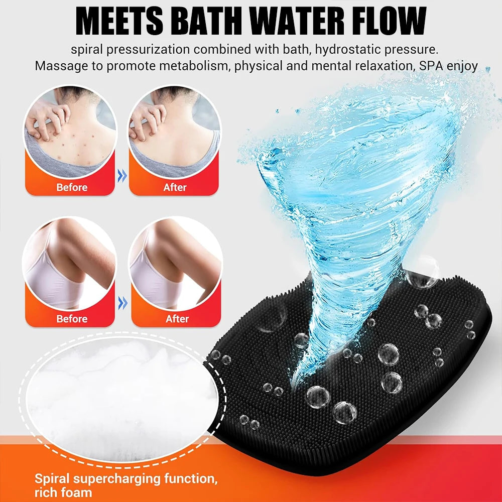 Silicone Body Scrubber Bath Wash Brush Exfoliating Loofah Body Brush Shower Face Scrubber Handle Wet & Dry Brushing for Man Wom