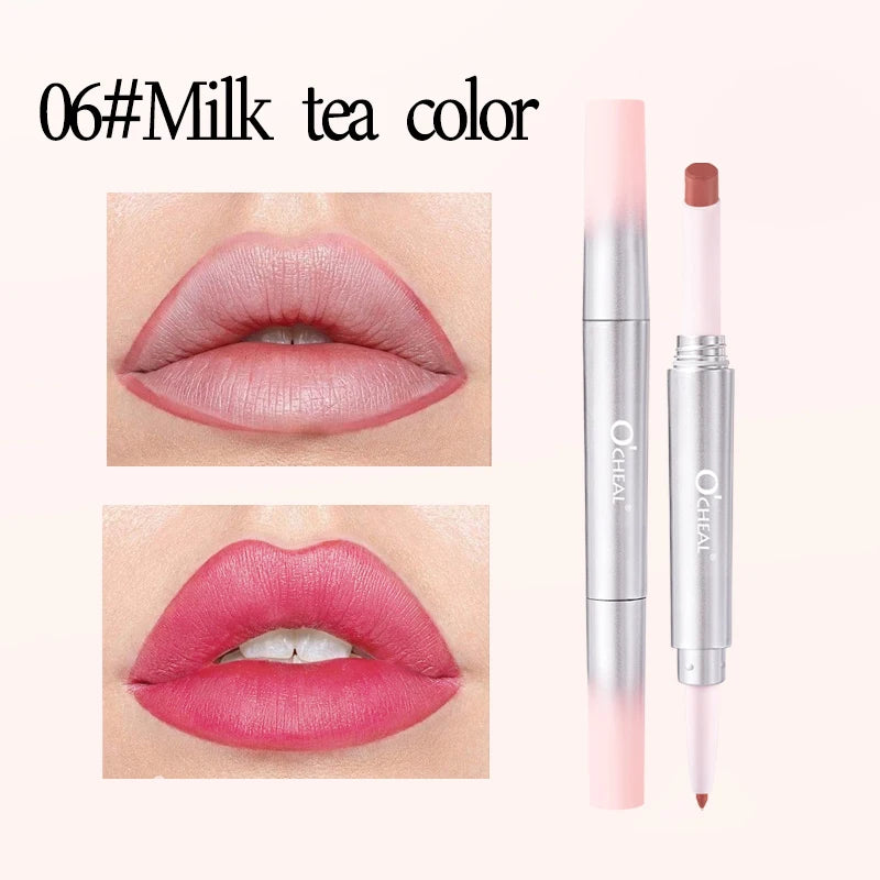 Matte Lip Liner Lipstick 2 In 1 Pen Long Wearing Non Transfer Sexy Red Rotating Double Headed Makeup Cosmetics