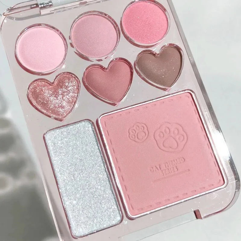 8-color Love Heart Eyeshadow Palette Pearly Glitter Shiny Highlighter Shadow Shimmer Gray Pink Blush Eyeshadow Brighten Make Up