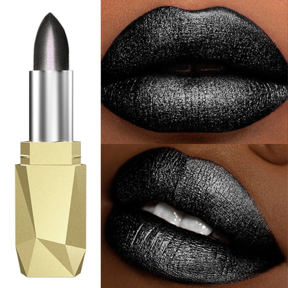 Black 1pc glitter metallic finish lipstick hydrating sparkling highly pigmented lip tints lip Korean makeup gifts lip glaze