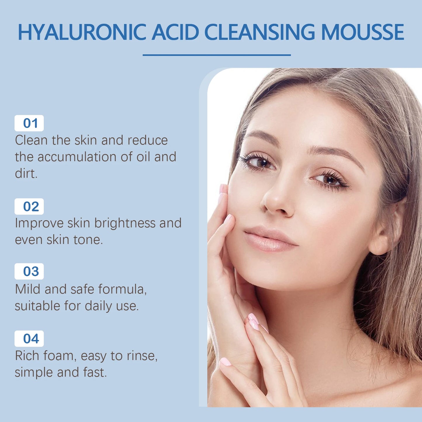Hyaluronic Acid Cleansing Foam Gentle Moisturizing Face Wash for Sensitive Skin, Hydrating Daily Skincare, Non-Irritating