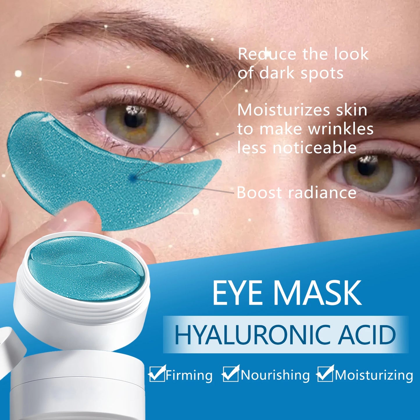 Hyaluronic Acid Eye Mask Moisturizes Skin To Make Wrinklesless Noticeable 60pCS/Box Nourishing Eyes Gel Patches For Women