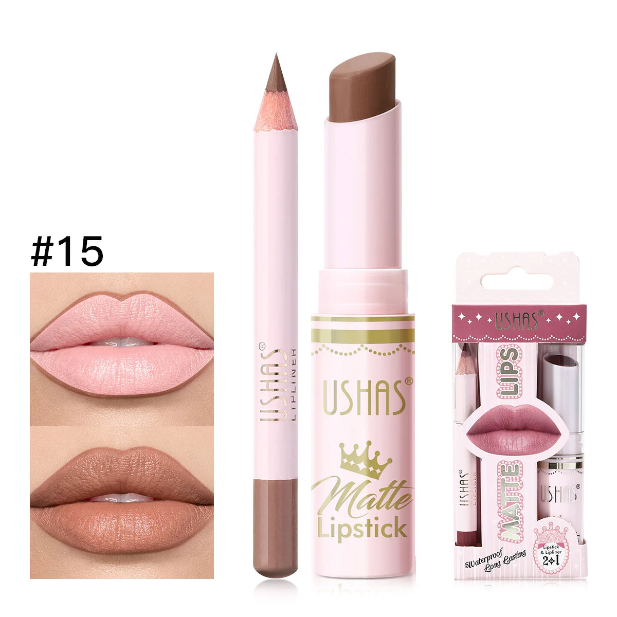 USHAS 2 In 1 Lipstick&Lip Liner Set, 18 Color Matte Nude Color Lipstick, Moisturizing and Long-Lasting, Perfect Lip Cosmetic