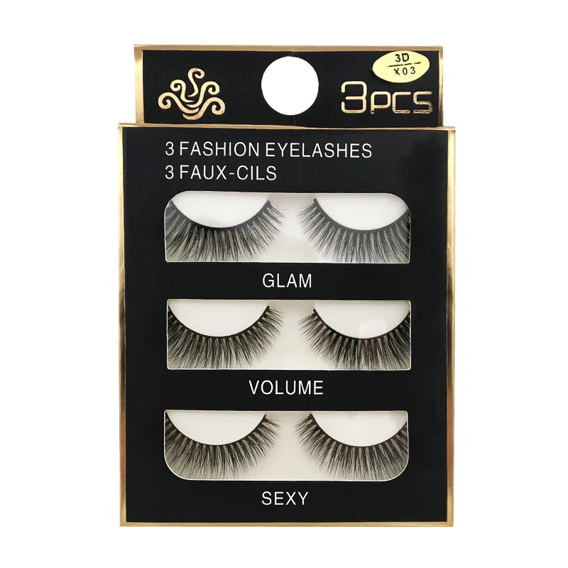 Faux Cils 3 Pairs False Eyelashes Natural Long 3D Mink Lashes Soft Fluffy Wispy Handmade Fake Lashes Eye Makeup Tools Maquiagem