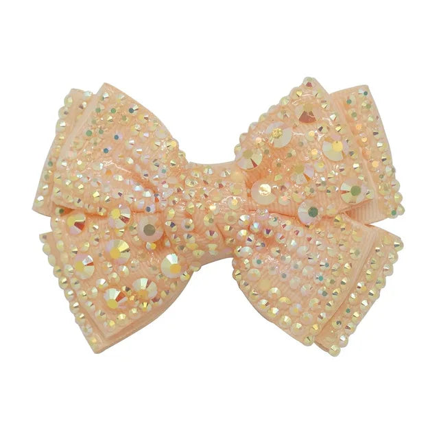 Rhinestone Bow Hair Clips Sweet Ribbon Barrette Baby Girls Sparkling Crystal Hairpins For  Children Kids Headwear Accessories