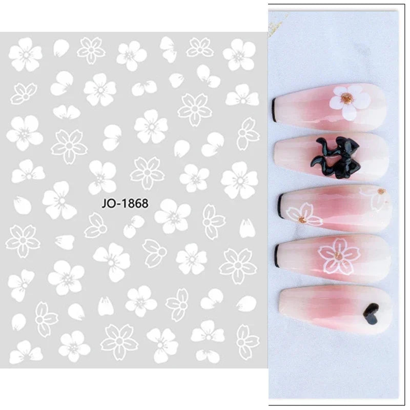 1pcs Sakura Flower 3D Nail Stickers White Cherry Blossom Nail Art Decals Spring Summer Adhesive Slider Decor Wedding Manicure
