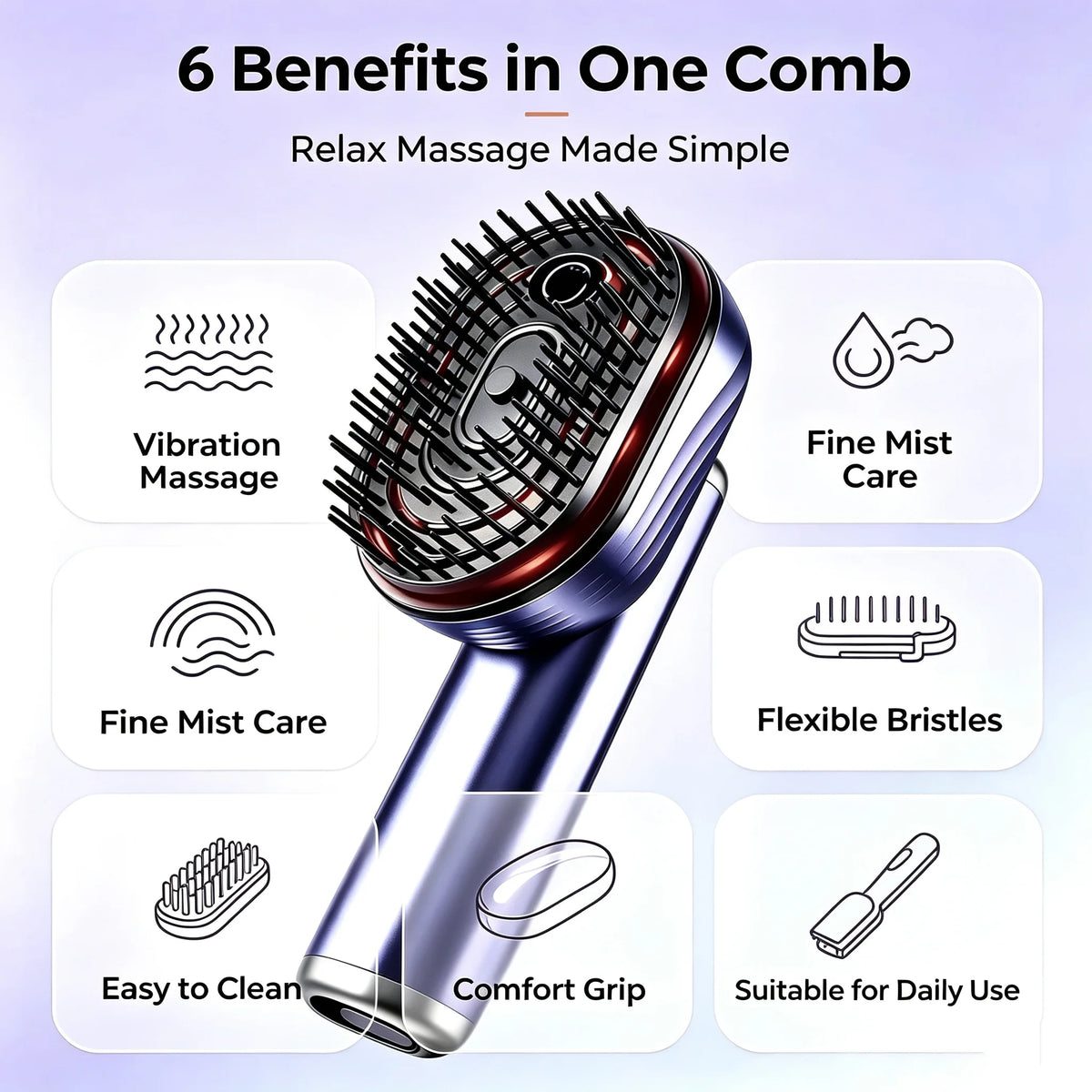 Electric Vibration Scalp Massager Comb Wireless Essential Oil Spraying Hair Care Brush Portable Head Massage Device