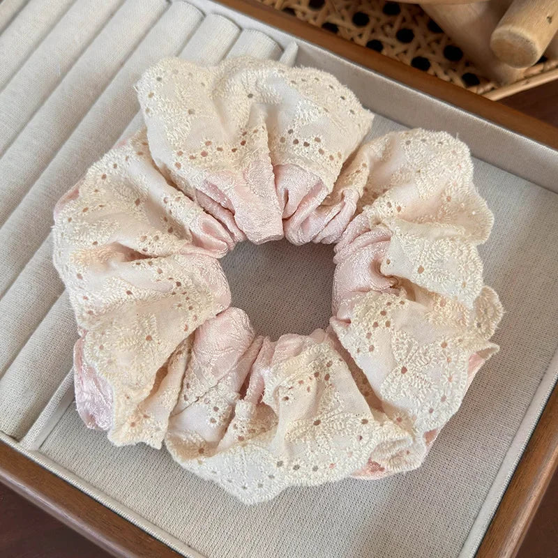 Spring Sweet Lace Hair Scrunchies Headbands for Women Girls Fashion Hair Rope Female Tie Ponytail Rubber Band Decoration Retro
