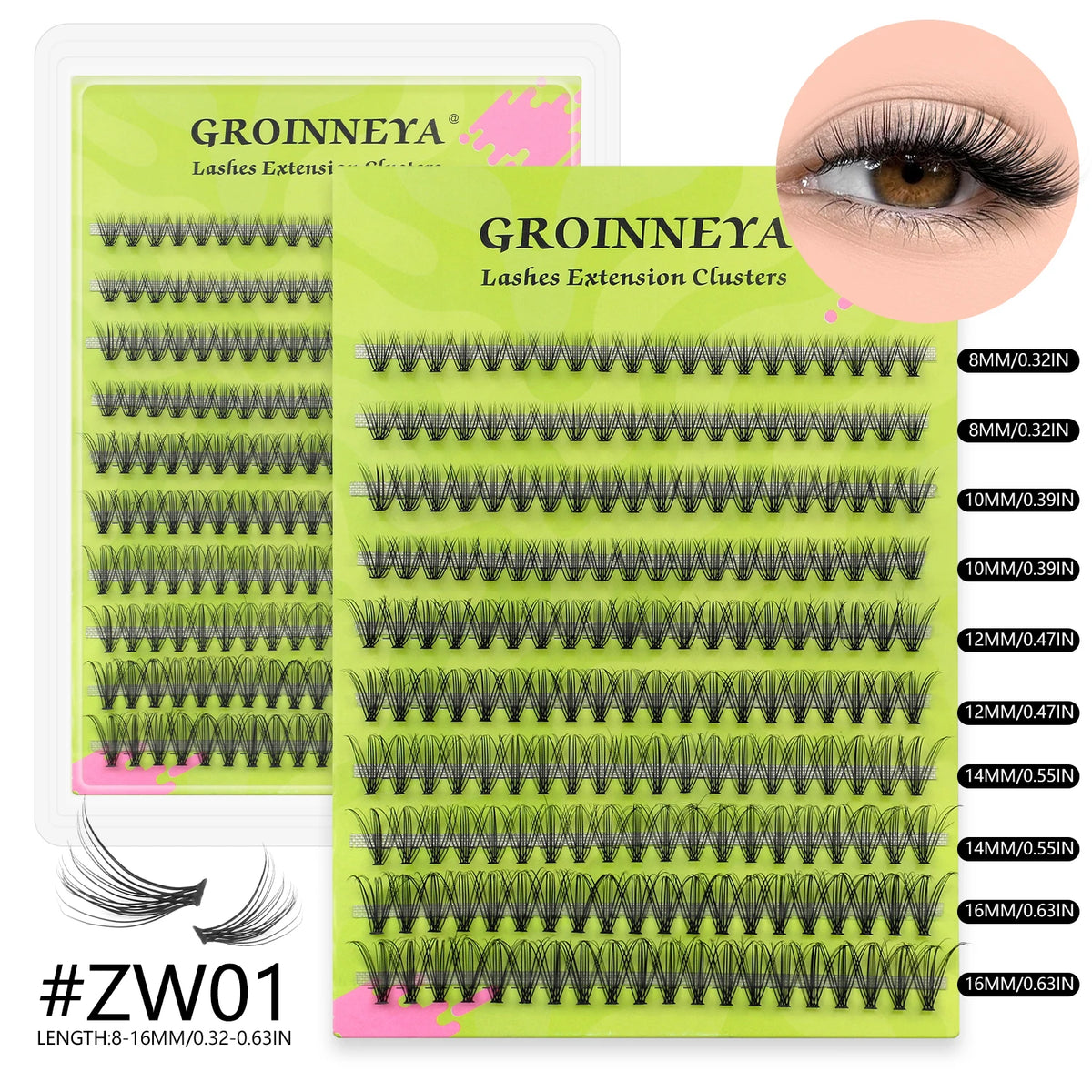 GROINNEYA Lashes Clusters 8-16mm Fluffy Volume Clusters Lashes 80D Faux Mink Eyelashes Cluster Natural Thick False Eyelashes